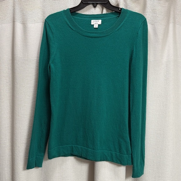 J Crew Factory Teddie Sweater SZ S Emerald green cotton/wool blend crew neck GUC - Picture 2 of 7
